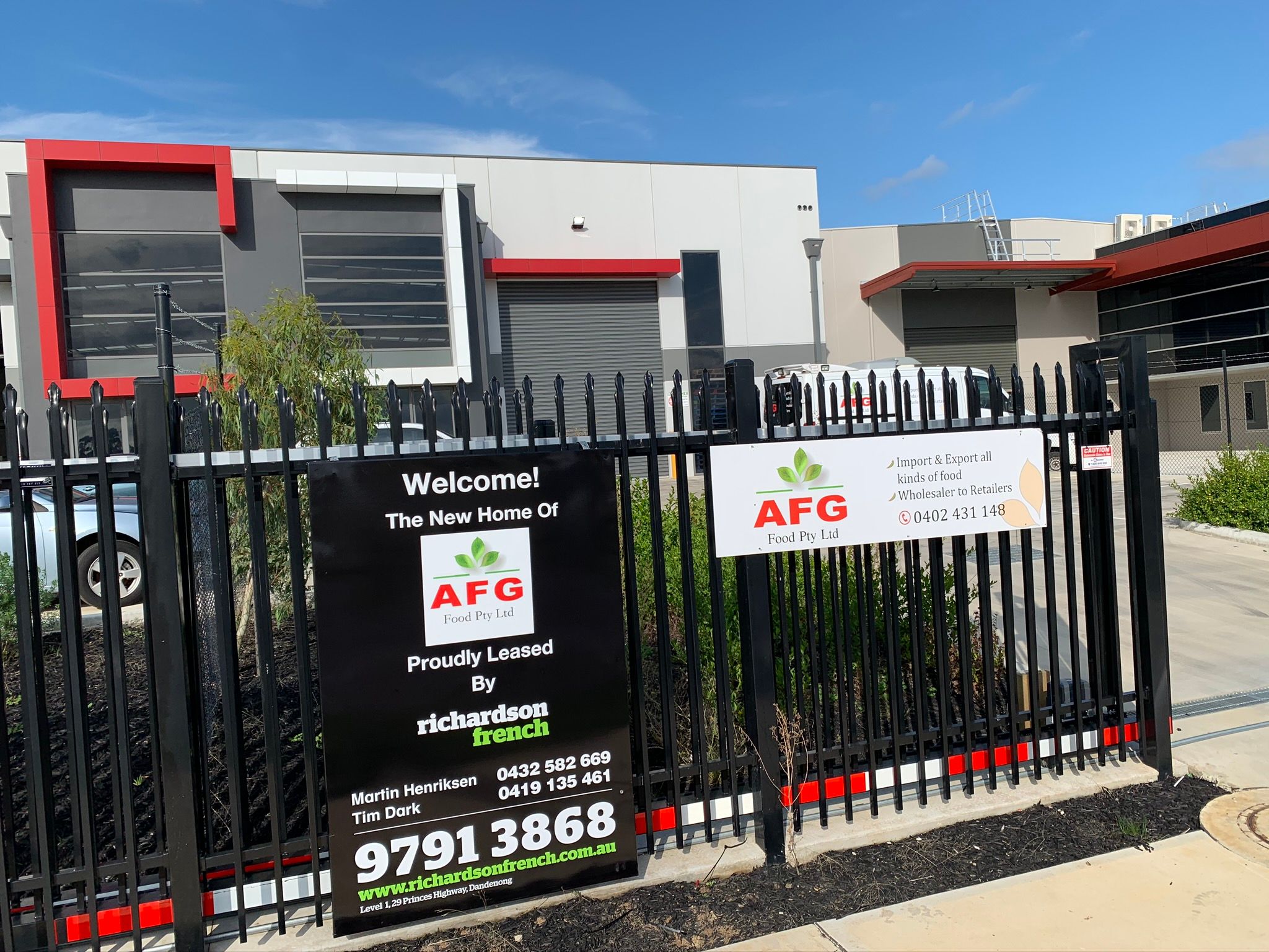 AFG Food Pty Ltd warehouse exterior in Cranbourne West with signage